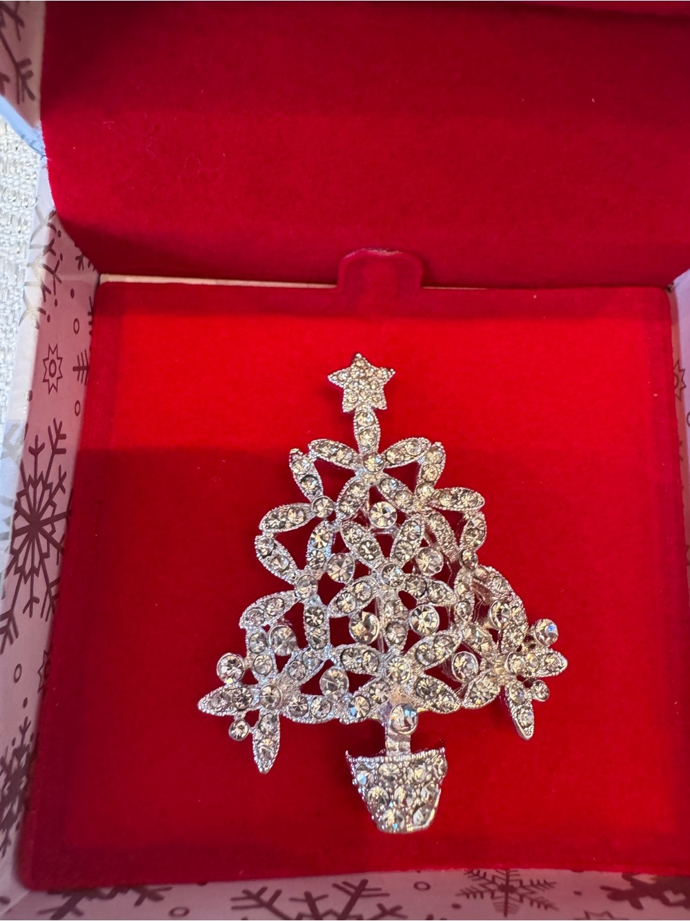 Source Unknown Silver Crystal Christmas Tree Brooch
